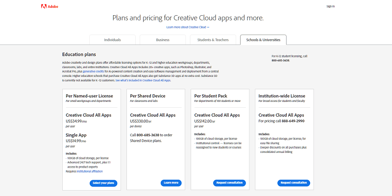 Adobe Cloud costs vary depending on the membership plan chosen, ranging from $9.99/month for individual programs.